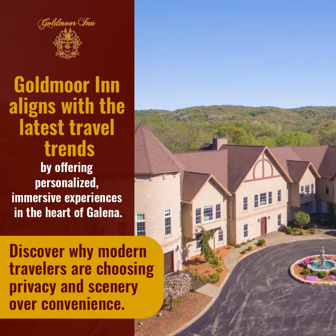 Aerial view of Goldmoor Inn in Galena surrounded by scenic hills for a private and immersive luxury getaway